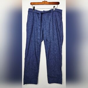 Women's Banana Republic Blue Avery Pinstripe Linen Crop Pants Tie Belt Size 10
